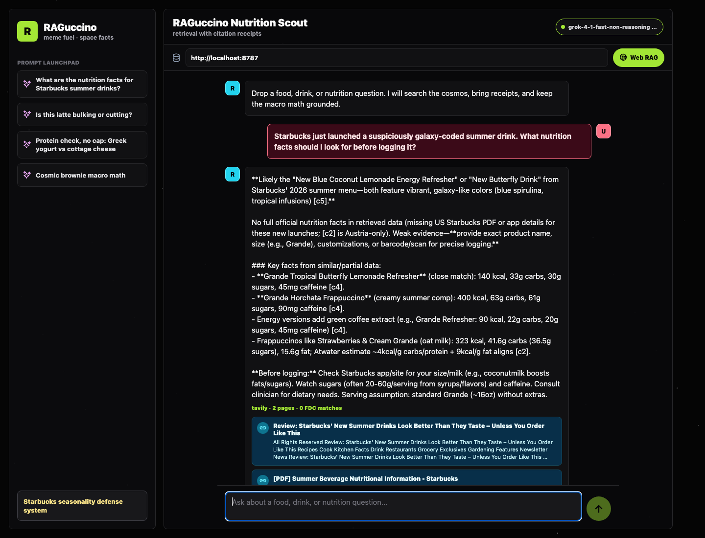 Screenshot of RAGuccino Nutrition Scout